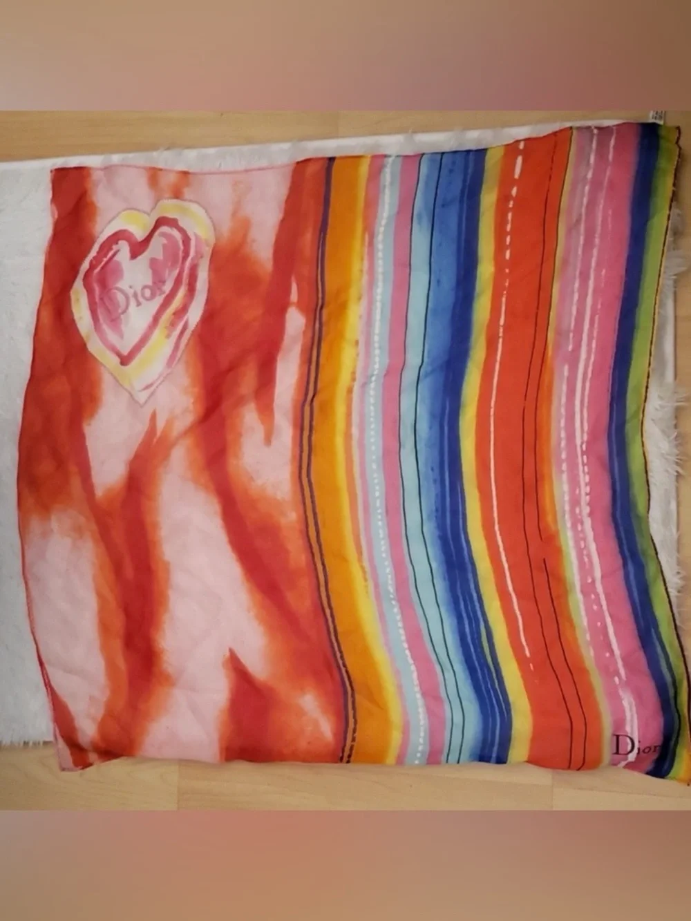 AUTHENTIC Christian Dior Multicolor Glitter Heart Silk Scarf
